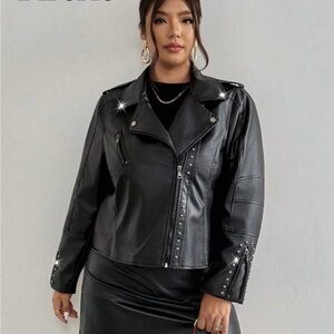 SHEIN Black Studded Leather Jacket